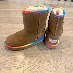 UGG Brown Kids Boots with Rainbow Trim